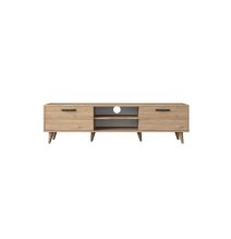 Mueble de TV en Roble con 2 Cajones y Estantes - 180x35x48.5 cm con Patas de Madera.