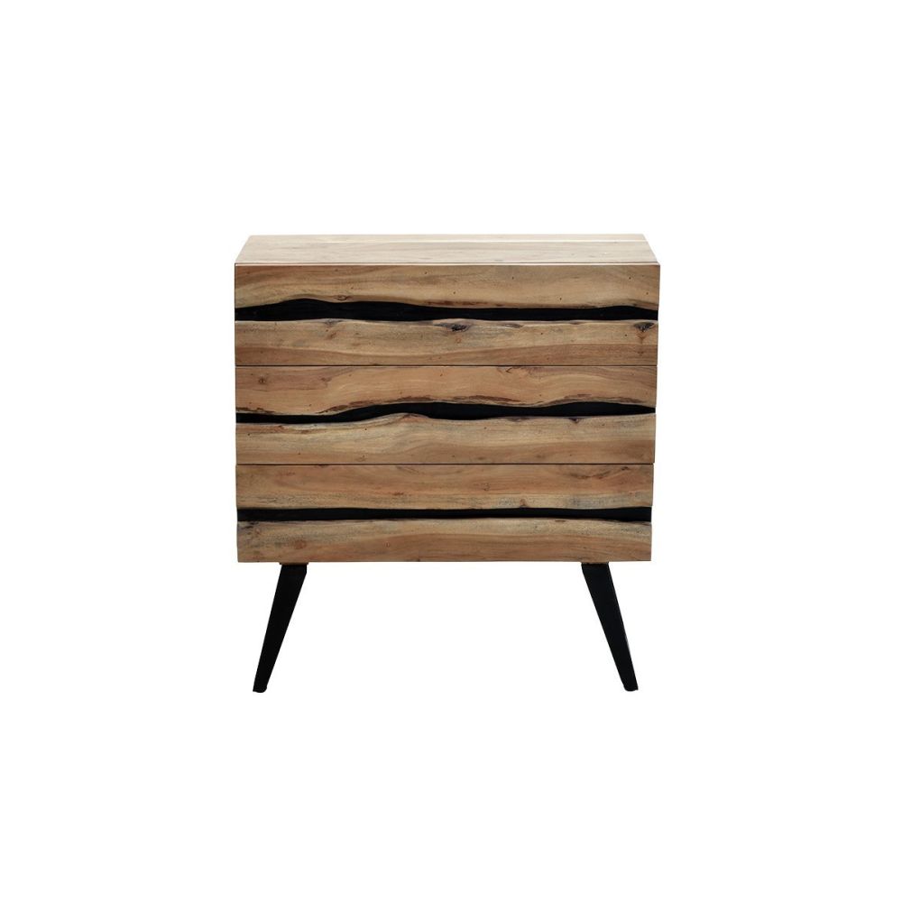Cómoda de Madera Maciza Nogal-Negro con Patas Metálicas