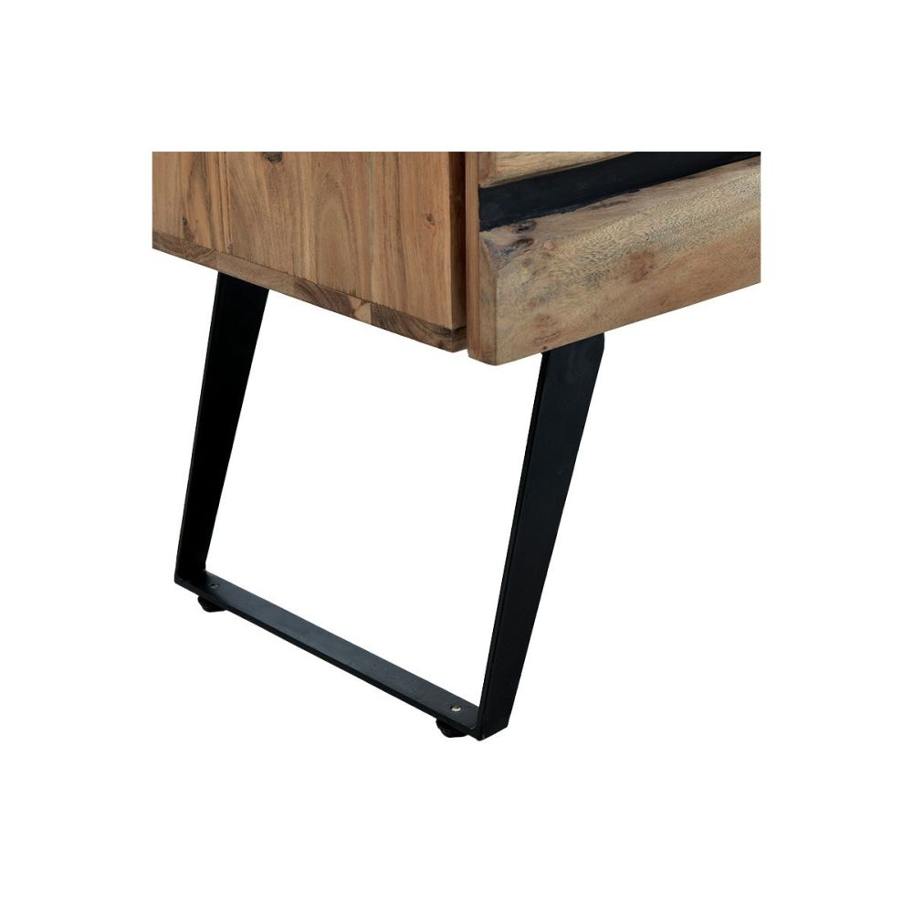 Cómoda de Madera Maciza Nogal-Negro con Patas Metálicas