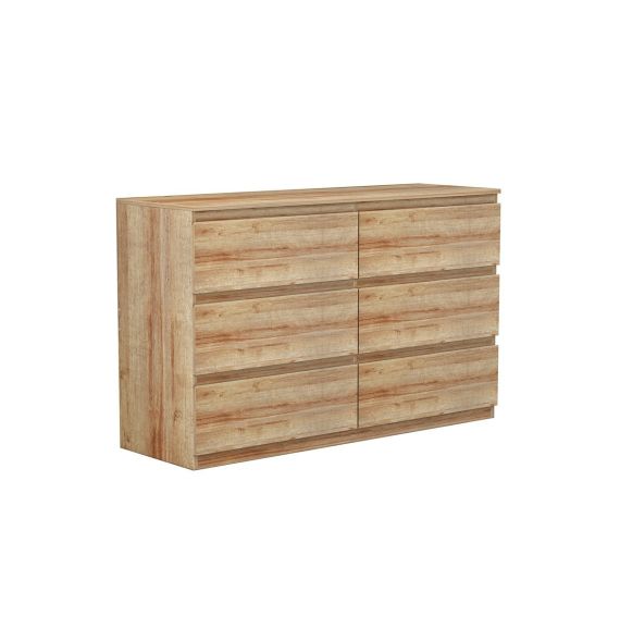 Cómoda de 6 Cajones con Amplio Espacio de Almacenaje - Color Natural - 120x40x75 cm - Mueble Moderno para Dormitorio.