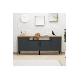 Buffet de Melamina Sonoma Oscuro-Negro - 180x40,5x78cm - Elegante Almacenamiento para Comedor