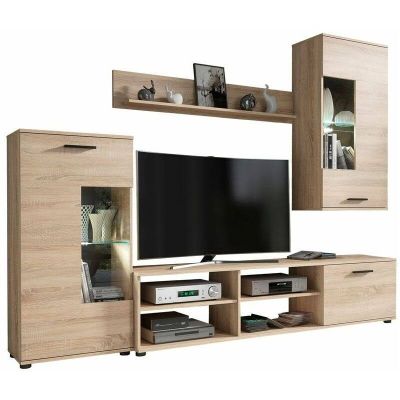 Mueble de Salón Moderno con Leds, Acabado en Cambria, 38 cm (Fon), 229x200 cm