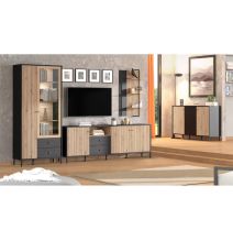 Aparador de Estilo Artisan Negro con 2 Puertas y 4 Cajones - Medidas 157x40x92,5 cm