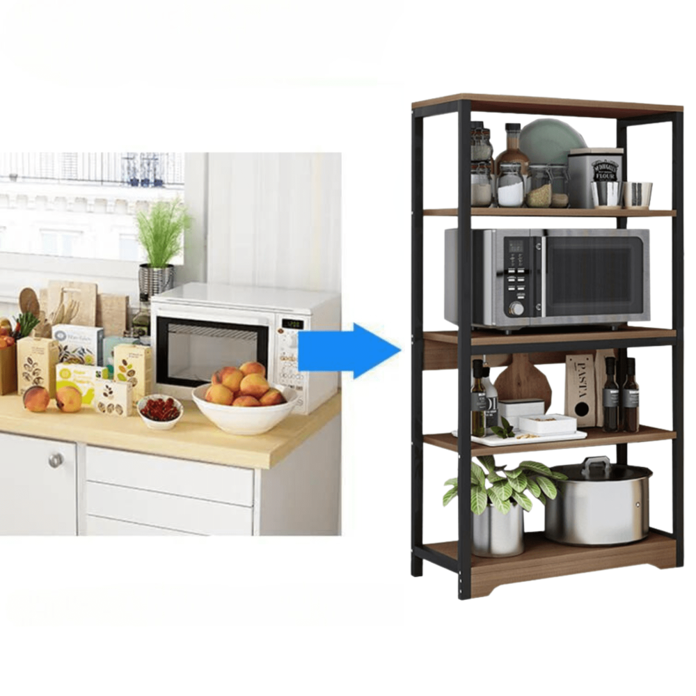 Estantería de Cocina Con Marco de Metal Negro, Estante