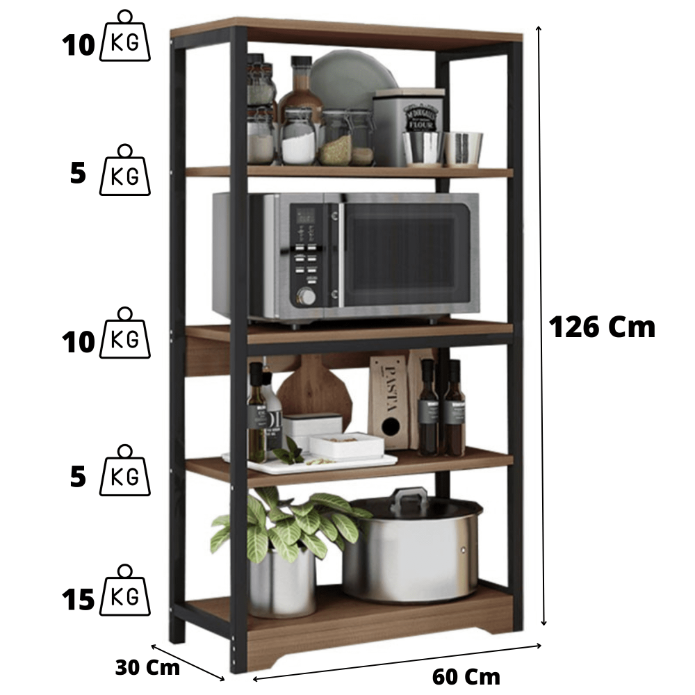 Estantería de Cocina Con Marco de Metal Negro, Estante