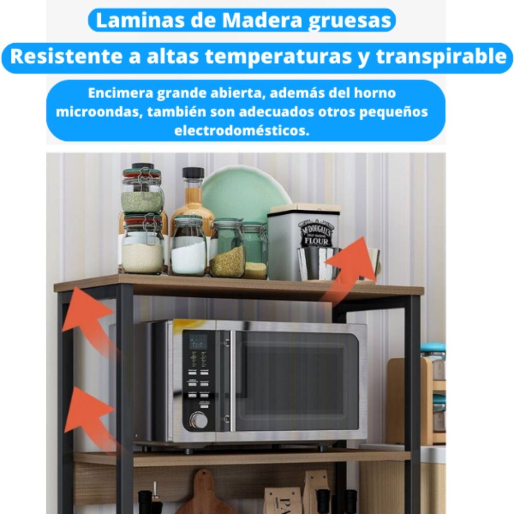 Estantería de Cocina Con Marco de Metal Negro, Estante