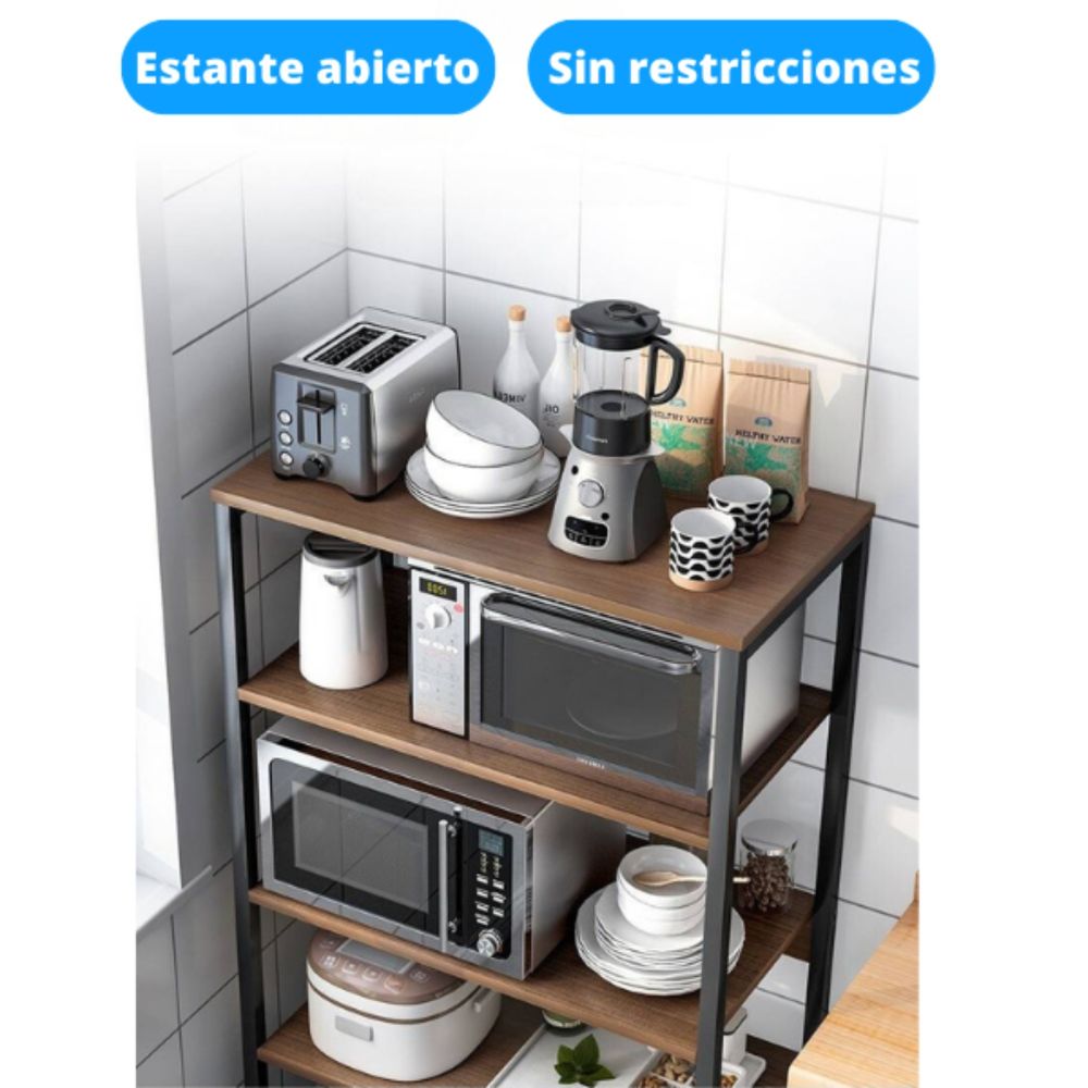 Estantería de Cocina Con Marco de Metal Negro, Estante