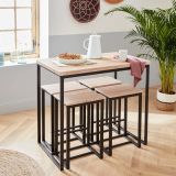 Conjunto de Mesa y 4 Taburetes con Estructura Metálica, Tapa