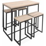 Conjunto de Mesa y 4 Taburetes con Estructura Metálica, Tapa