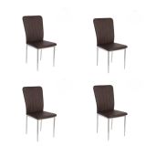 6 Sillas de Comedor con Relleno de Espuma, Tapizado en Símil Piel Chocolate y Patas Metálicas Cromadas - Medidas 44x91,5x47 cm