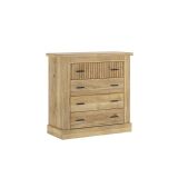 Pack de Muebles de Dormitorio Habitación con Cabecero, 2 Mesitas de Noche 3 Cajones y Cómoda en Color Mauvella Rayas