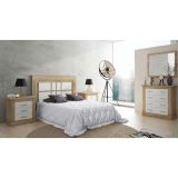 Pack de Dormitorio con Cabecero de 160 x 120 cm + 2 Mesitas de Noche + Cómoda | Color Cambria y Blanco